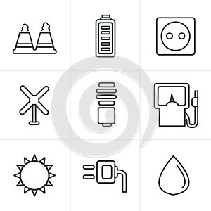 Line Icons Style vector black eco energy icons