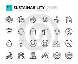 Line icons about sustainability. Pixel perfect 64x64 and editable stroke