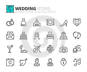 Line icons about wedding. Pixel perfect 64x64 and editable stroke