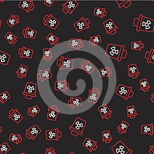 Line Infectious waste icon isolated seamless pattern on black background. Tank for collecting radioactive waste