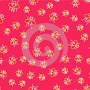 Line Insect fly icon isolated seamless pattern on red background. Vector