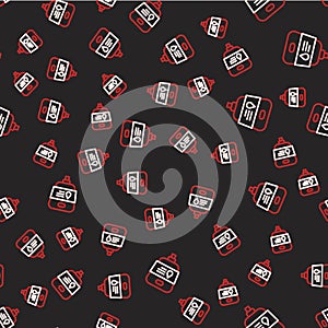 Line IV bag icon isolated seamless pattern on black background. Blood bag. Donate blood concept. The concept of