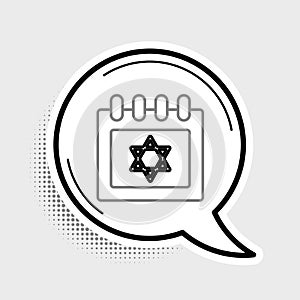Line Jewish calendar with star of david icon isolated on grey background. Hanukkah calendar day. Colorful outline