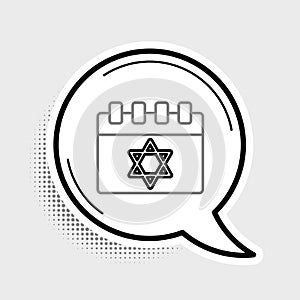 Line Jewish calendar with star of david icon isolated on grey background. Hanukkah calendar day. Colorful outline