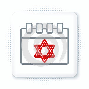 Line Jewish calendar with star of david icon isolated on white background. Hanukkah calendar day. Colorful outline