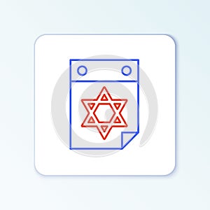 Line Jewish calendar with star of david icon isolated on white background. Hanukkah calendar day. Colorful outline