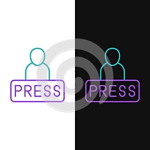Line Journalist news reporter icon isolated on white and black background. Colorful outline concept. Vector