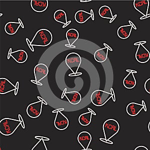 Line Kcal icon isolated on isolated seamless pattern on black background. Health food. Vector