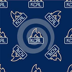Line Kcal icon isolated on isolated seamless pattern on blue background. Health food. Vector