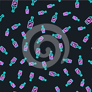 Line Ketchup bottle icon isolated seamless pattern on black background. Hot chili pepper pod sign. Barbecue and BBQ