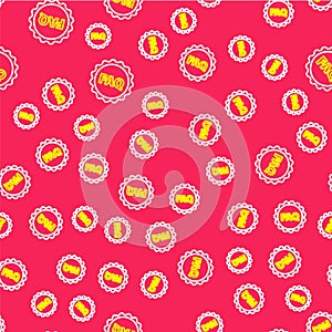 Line Label with text FAQ information icon isolated seamless pattern on red background. Circle button with text FAQ