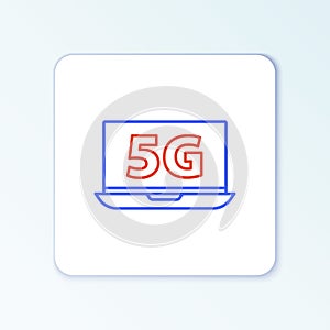 Line Laptop with 5G new wireless internet wifi icon isolated on white background. Global network high speed connection