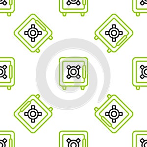 Line Large industrial mining dump truck icon isolated seamless pattern on white background. Big car. Vector