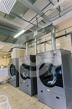 Line of laundry machine, washing machines. Automate equipment