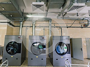 Line of laundry machine, washing machines. Automate equipment