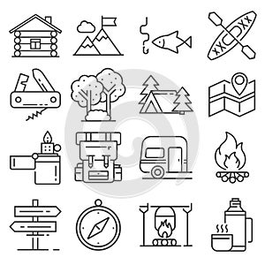 Line Leisure and outdoor recreation activities icon set