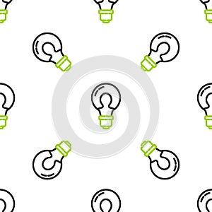 Line Light bulb with concept of idea icon isolated seamless pattern on white background. Energy and idea symbol