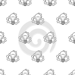 Line light bulb with gears. Seamless pattern.