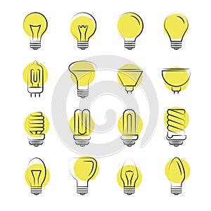 Line light bulbs icons on white background