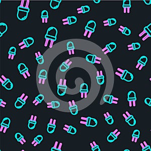Line Light emitting diode icon isolated seamless pattern on black background. Semiconductor diode electrical component
