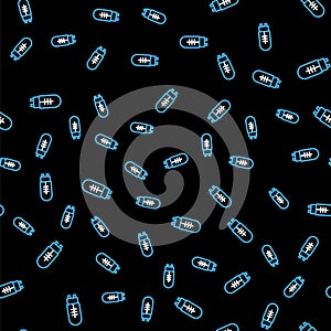 Line Light emitting diode icon isolated seamless pattern on black background. Semiconductor diode electrical component