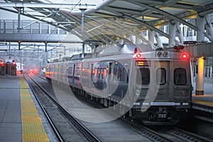 The A line light rail train departing Denver Union Station to DIA, Denver International Airport