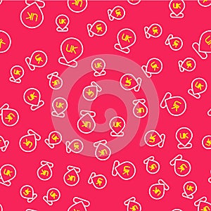 Line Location England icon isolated seamless pattern on red background. Vector
