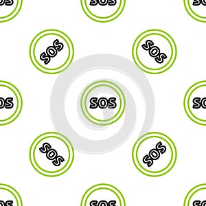 Line Location with SOS icon isolated seamless pattern on white background. SOS call marker. Map pointer sign. Vector