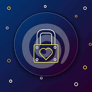 Line Lock and heart icon isolated on blue background. Locked Heart. Love symbol and keyhole sign. Valentines day symbol