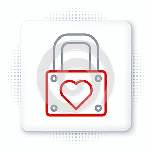 Line Lock and heart icon isolated on white background. Locked Heart. Love symbol and keyhole sign. Valentines day symbol