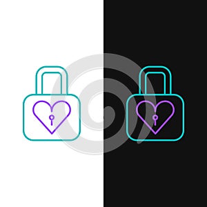 Line Lock and heart icon isolated on white and black background. Locked Heart. Love symbol and keyhole sign. Valentines