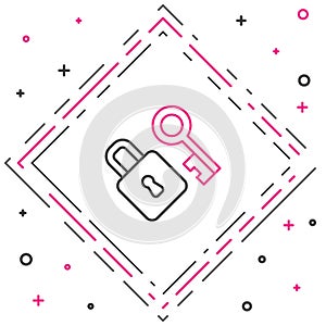 Line Lock with key icon isolated on white background. Love symbol and keyhole sign. Colorful outline concept. Vector