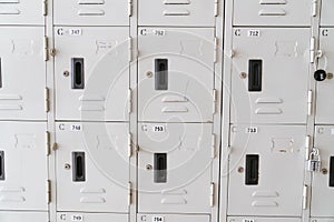 Line of lockers with the lock in the hallway of campus in primary school