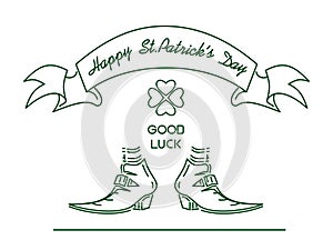 Line logo icon fof St. Patricks Day with leprechaun shoes and four leaf clover