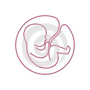 Line logotype. Baby in the womb with umbilical cord. Stylish logo for a prenatal or reproductive clinic, pregnancy