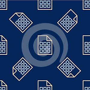 Line Lottery ticket icon isolated seamless pattern on blue background. Bingo, lotto, cash prizes. Financial success
