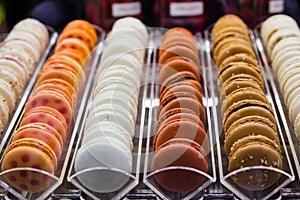 Line of macaroons in intalian shop