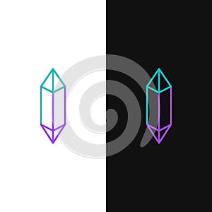 Line Magic stone icon isolated on white and black background. Fantasy crystal. Jewelry gem for game. Colorful outline