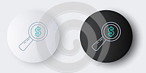 Line Magnifying glass and dollar icon isolated on grey background. Find money. Looking for money. Colorful outline