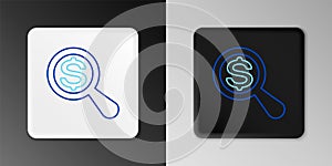 Line Magnifying glass and dollar icon isolated on grey background. Find money. Looking for money. Colorful outline