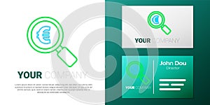 Line Magnifying glass and euro symbol icon isolated on white background. Find money. Looking for money. Colorful outline