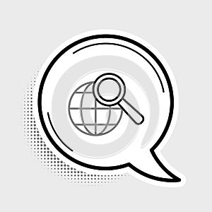 Line Magnifying glass with globe icon isolated on grey background. Analyzing the world. Global search sign. Colorful