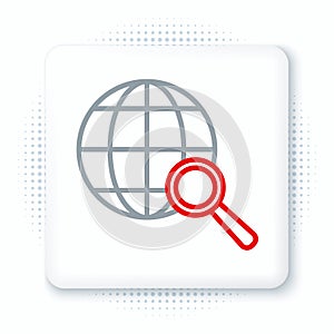 Line Magnifying glass with globe icon isolated on white background. Analyzing the world. Global search sign. Colorful