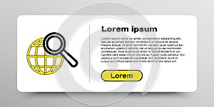 Line Magnifying glass with globe icon isolated on white background. Analyzing the world. Global search sign. Colorful