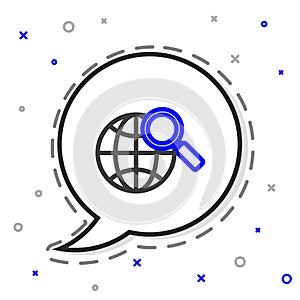 Line Magnifying glass with globe icon isolated on white background. Analyzing the world. Global search sign. Colorful