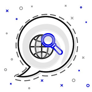 Line Magnifying glass with globe icon isolated on white background. Analyzing the world. Global search sign. Colorful