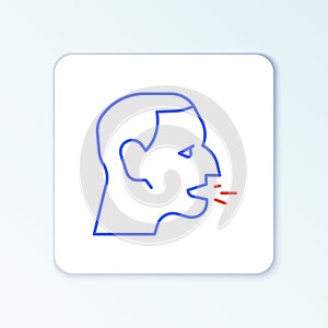 Line Man coughing icon isolated on white background. Viral infection, influenza, flu, cold symptom. Tuberculosis, mumps