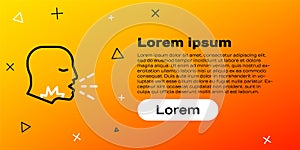 Line Man coughing icon isolated on yellow background. Viral infection, influenza, flu, cold symptom. Tuberculosis, mumps, whooping