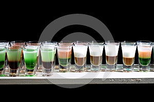 Line of many alcoholic shooters