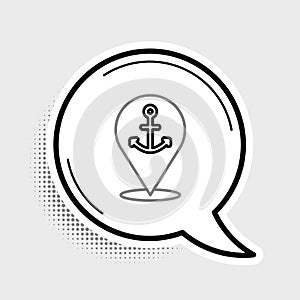 Line Map pointer with anchor icon isolated on grey background. Colorful outline concept. Vector
